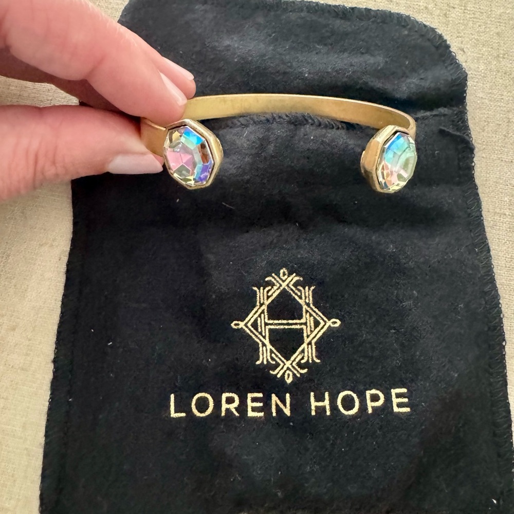 Loren Hope Octavia Bangle Bracelet Antique Gold with Iridescent Stones USA